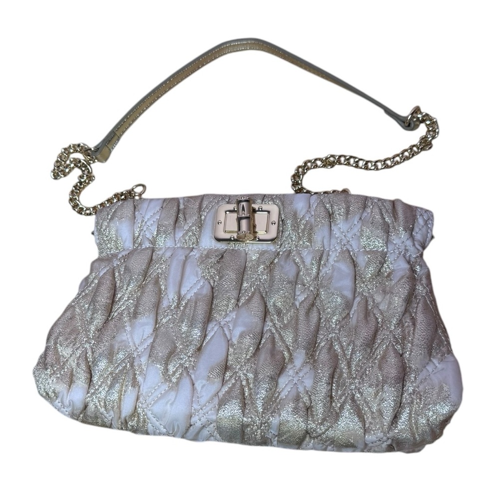 Lilly Pulitzer Gold Organza Quilted Chancey Clutch w/ Turn-Lock Closure & Chain - Picture 10 of 16